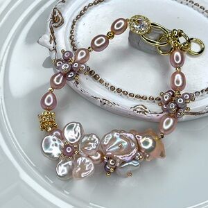 Handmade HQ Freshwater Champagne Pink Keshi Edison Pearl Flower 🌺 Bracelet